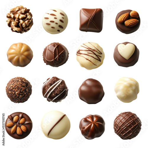 Chocolate candies nuts isolated on transparent background 