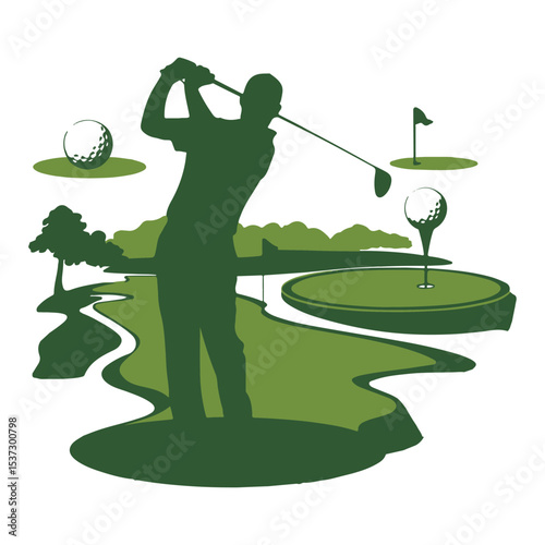 Golfer Swinging on the Green
