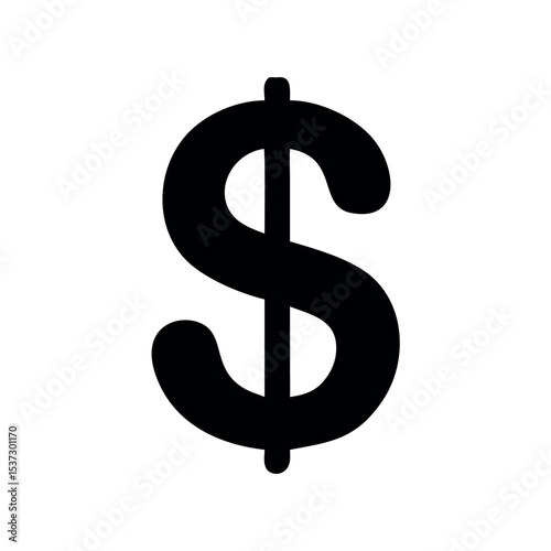 Dollar Sign Silhouette Vector–Currency and Finance Icon. Representing money, finance, investment, and economic concepts.