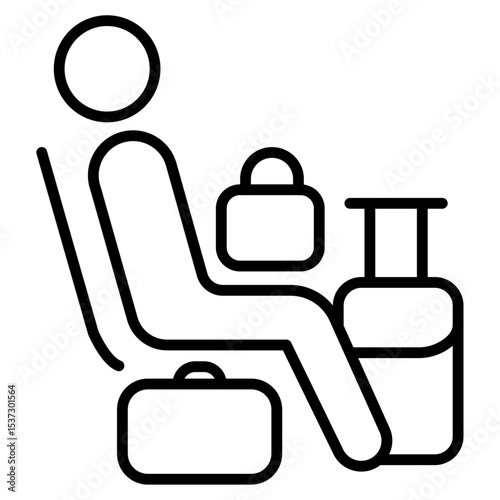 Traveler sitting in the airport lounge icon Thin line vector design