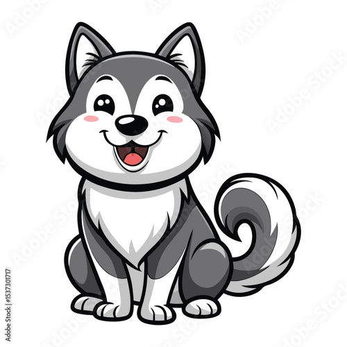 cute vector sketch of a smiling akita dog in black