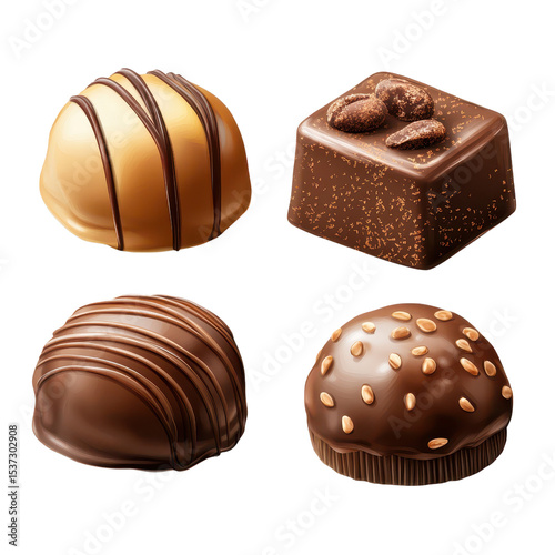Chocolate candies nuts isolated on transparent background 