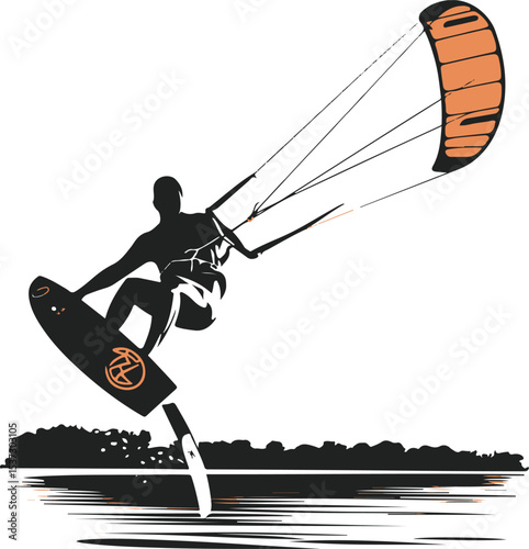 Kitesurfer Silhouette Performing a Trick on the Water