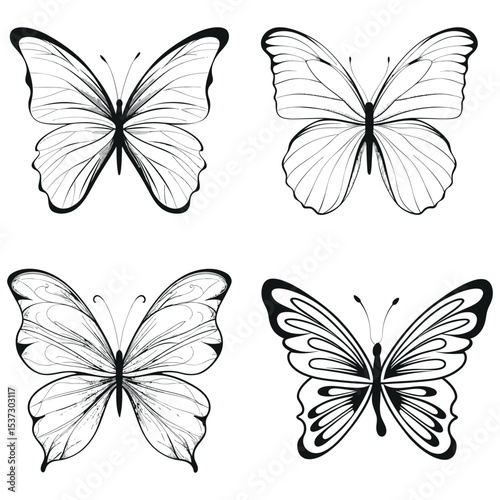 Elegant Butterfly Silhouette Vector Set for Tattoo and Design Art

