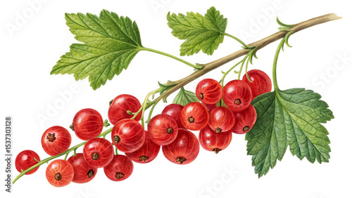 Red Currant Stem with Green Leaves