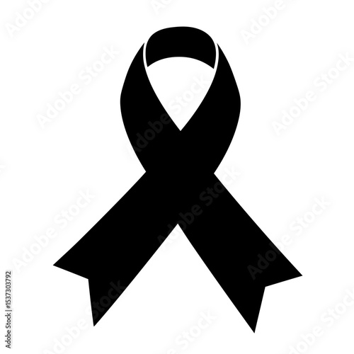 Simple black awareness ribbon on a white background silhouette