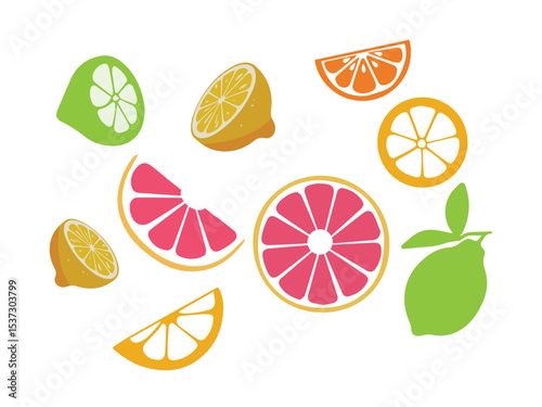 Lemon flat illustration, cut fresh lemon