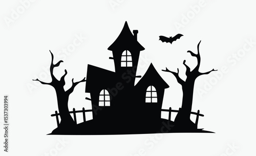 Scary house silhouette, haunted house vector, halloween spooky home, ghost house icon