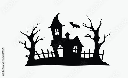 Scary house silhouette, haunted house vector, halloween spooky home, ghost house icon