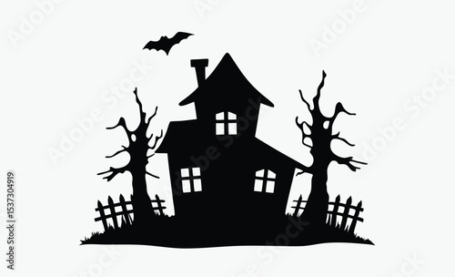 Scary house silhouette, haunted house vector, halloween spooky home, ghost house icon