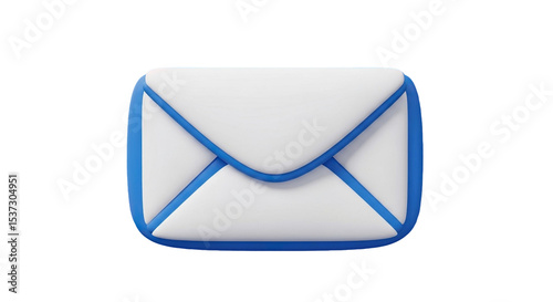 A white envelope with blue trim viewed from the front in a digital rendering against a plain setting on transparent background
