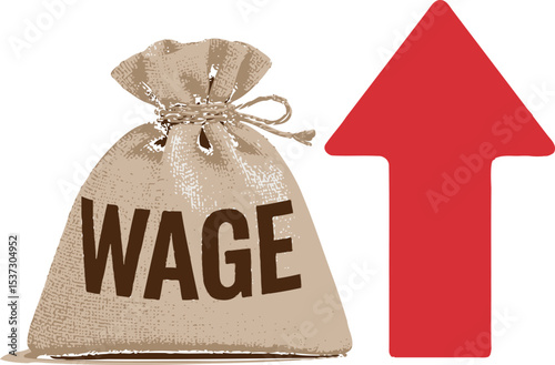 A Bag of Wages Increasing Represents the Concept of Growing Financial Compensation for Workers During an Economic Expansion