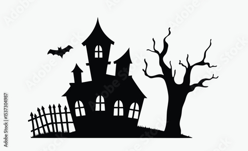 Scary house silhouette, haunted house vector, halloween spooky home, ghost house icon
