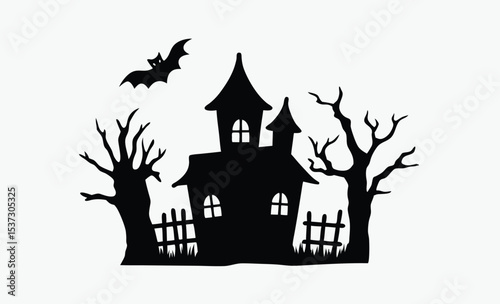 Scary house silhouette, haunted house vector, halloween spooky home, ghost house icon