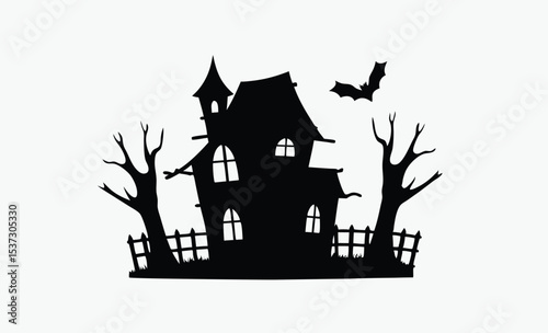 Scary house silhouette, haunted house vector, halloween spooky home, ghost house icon