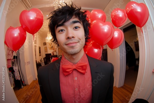 Love confession. Commercial digital ads concept art concept art. Valentine's day greeting from man or for man: impressive vivid image of loving asian young man. Deep connection. Love for him.