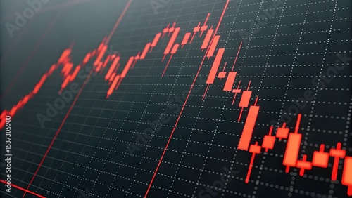 Close-up of a red candlestick chart dropping sharply, glowing red numbers and warning signs, black background with bold contrast, designed for a financial YouTube thumbnail