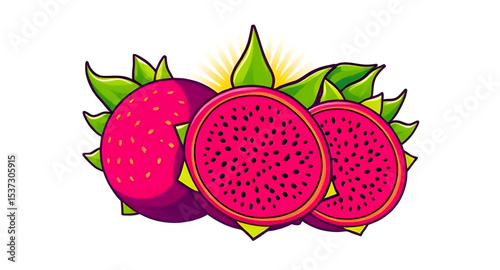 Dragon fruit icon, Dragon fruit vector, Dragon fruit illustration, Whole dragon fruit, Sliced dragon fruit, Pink dragon fruit, White flesh dragon fruit, Red dragon fruit, Yellow dragon fruit, Pitaya f