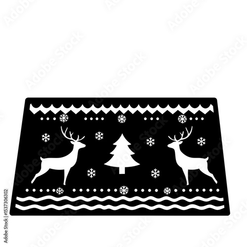 Black christmas mat with reindeer and tree design silhouette