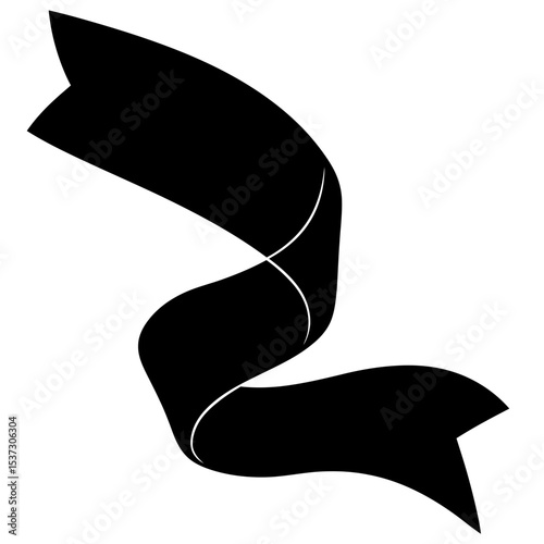 Black ribbon banner design with curved edges style silhouette