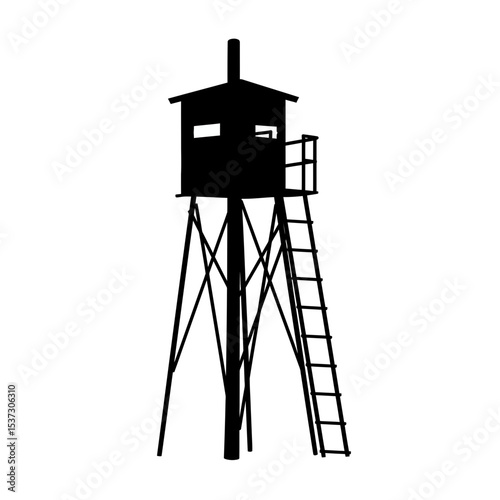 Silhouette of a hunting blind with ladder and support