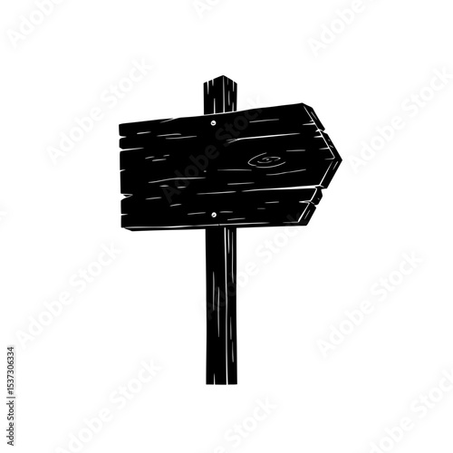 Illustrated wooden signpost pointing to the right side silhouette