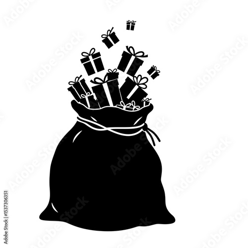 Black silhouette of a bag overflowing with gifts