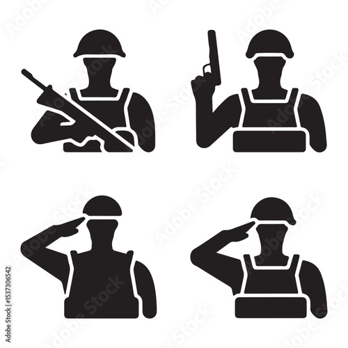 Soldiers in Action Silhouettes Representing Military Combat and Service