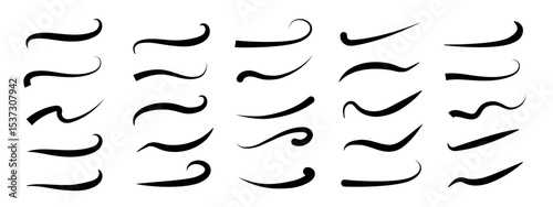 Collection of different baseball swoosh tails, swoosh waves for text vector elements