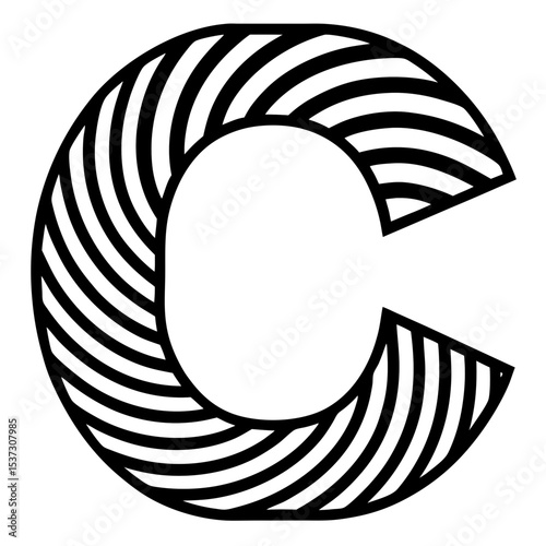 Stylized letter "C" featuring striped pattern and bold design on white background with copy space