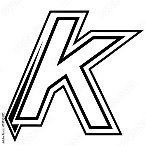 Stylized letter "K" with sharp angles and bold design on white background with copy space