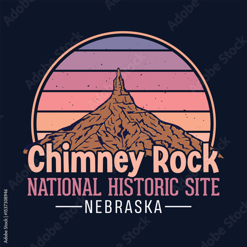 Chimney Rock Natioal historic site, Nebraska - Adventure t-shirt design for tourism