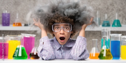 photo of shocked kid after a science lab exploded