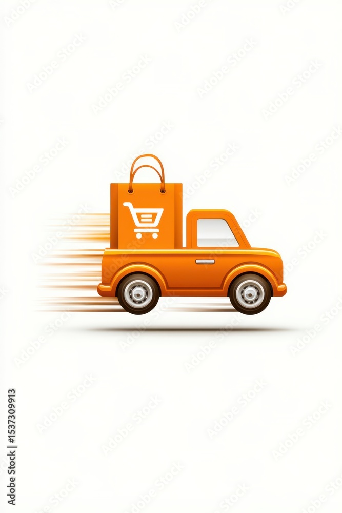 Naklejka premium Orange shopping cart icon with a white background for online retail concepts