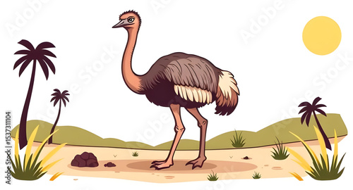 Ostrich icon, Ostrich vector, Big bird, Flightless bird, Ostrich silhouette, Ostrich outline, Running ostrich, Fast bird, Ostrich illustration, Cartoon ostrich, Cute ostrich, Ostrich with long neck, O