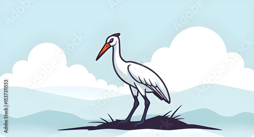 White stork icon, White stork vector, Stork illustration, Flying stork, Stork silhouette, Stork outline, Stork with baby, Stork and bundle, Bird carrying baby, Bird in flight, White bird vector, Long-