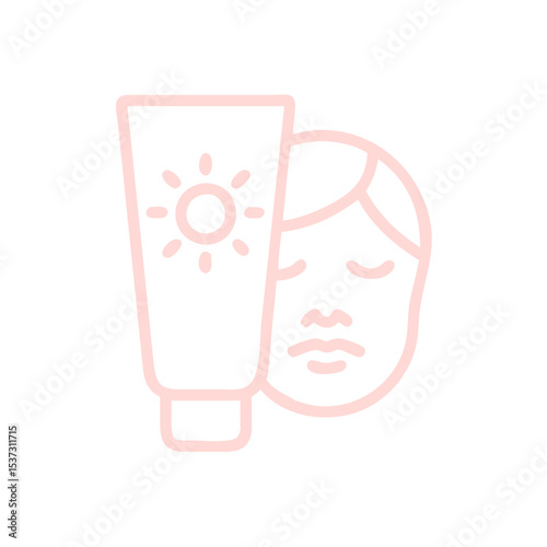 Face sunscreen cream bottle outline icon for effective sun protection and skincare essentials