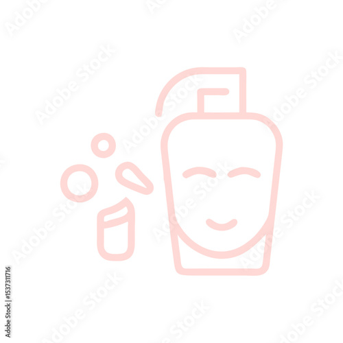 Gentle facial cleanser bottle with smile and bubbles outline icon - skincare product for radiant skin care routine, suitable for all skin types