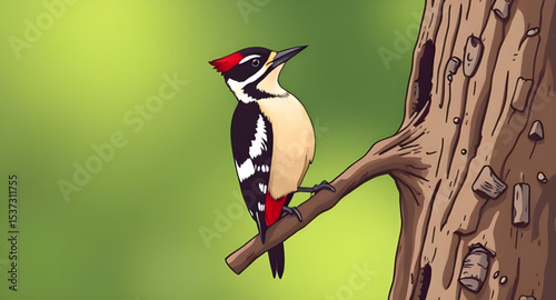 Woodpecker icon, Woodpecker vector, Bird icon, Forest bird, Tree bird, Woodpecker silhouette, Woodpecker outline, Red-headed woodpecker, Cartoon woodpecker, Cute bird icon, Bird pecking tree, Bird wit