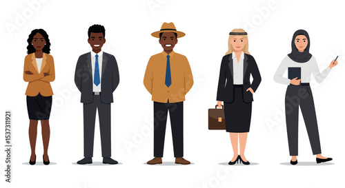Diverse professional team in business attire on white background vector illustration