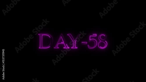 Animated neon sign displaying day 58 on a black background with bright lighting.