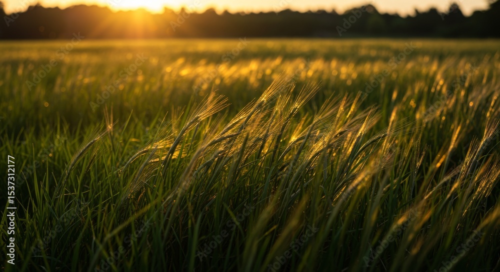 Fototapeta premium Golden Hour Sunset Over Grassy Field