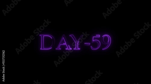 Glowing purple neon text day 59 on black background suitable for digital projects