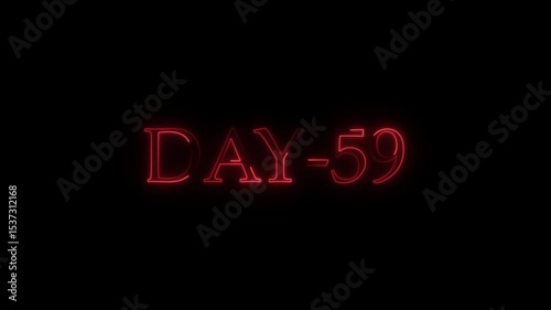 Neon red text of day 59 against black background displaying a countdown concept