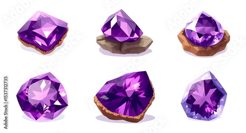 Amethyst icon, Amethyst vector, Purple gemstone, Crystal icon, Gemstone illustration, Amethyst crystal, Raw amethyst, Cut amethyst, Sparkling amethyst, Amethyst cluster, Birthstone icon, February birt