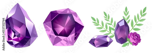 Amethyst icon, Amethyst vector, Purple gemstone, Crystal icon, Gemstone illustration, Amethyst crystal, Raw amethyst, Cut amethyst, Sparkling amethyst, Amethyst cluster, Birthstone icon, February birt