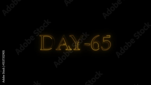 Day 65 neon sign number countdown digital animation on black background with glowing text