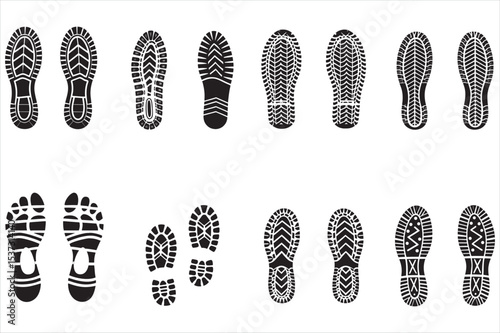Diverse Shoe and Foot Prints on a White Background