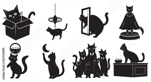 set of funny cat silhouette