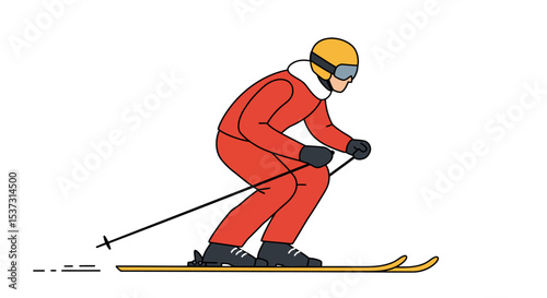 Skiing enthusiast in action during winter sports adventure, ideal for winter holiday promotion vector illustration